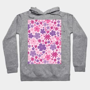 retro pink florals, hot pink, groovy 60s pattern, 70s flowers, pink flowers, girly, for teen girl Hoodie